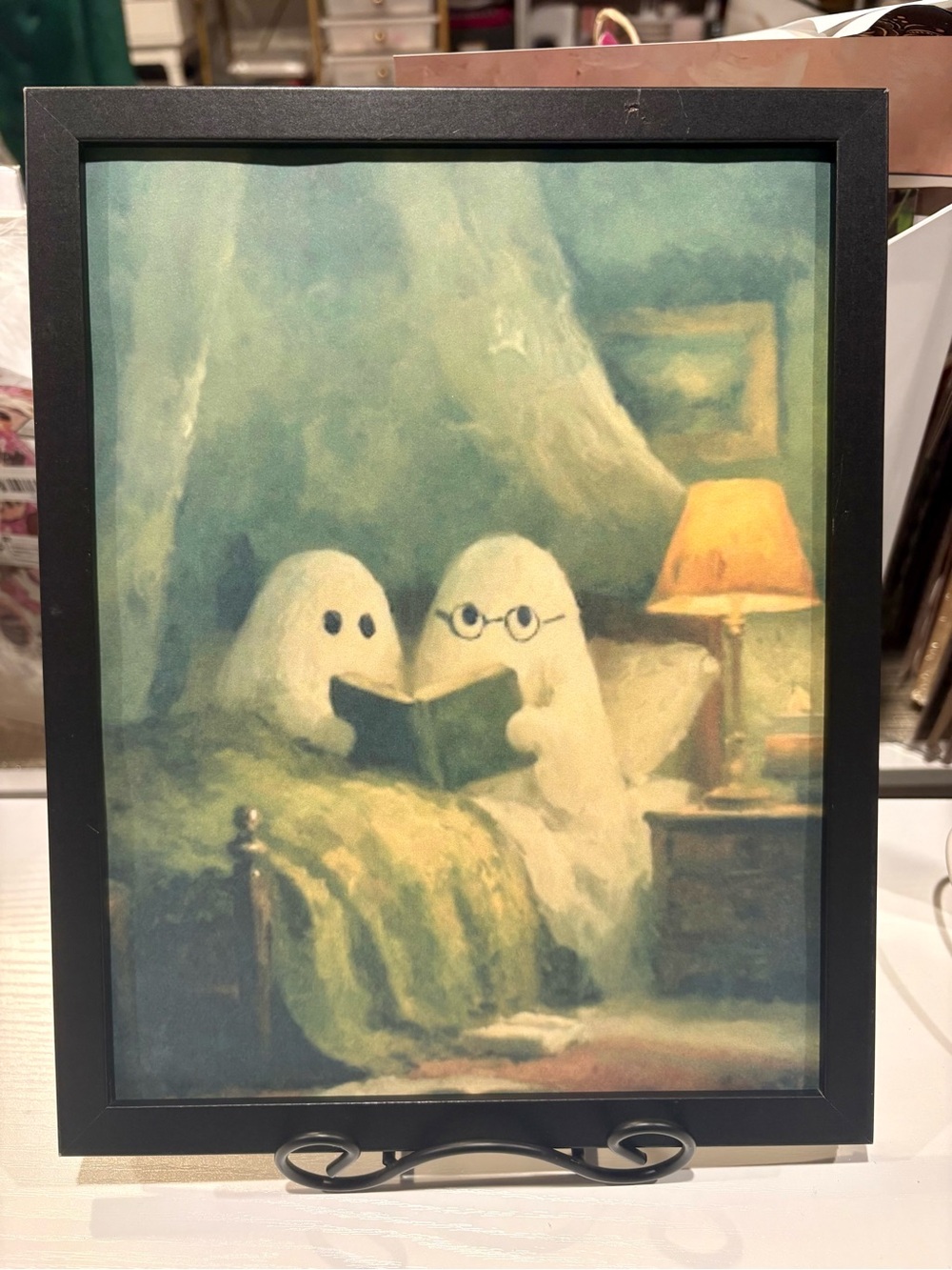 Cute Ghost Reading Book Art Print Framed 8x10 Wall Art